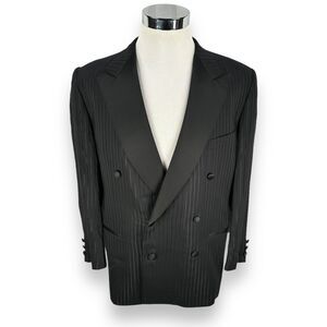 Belvest Blazer‎ Jacket Mens 44R Black Stripe Wool Silk Blend Tuxedo Peak Lapel